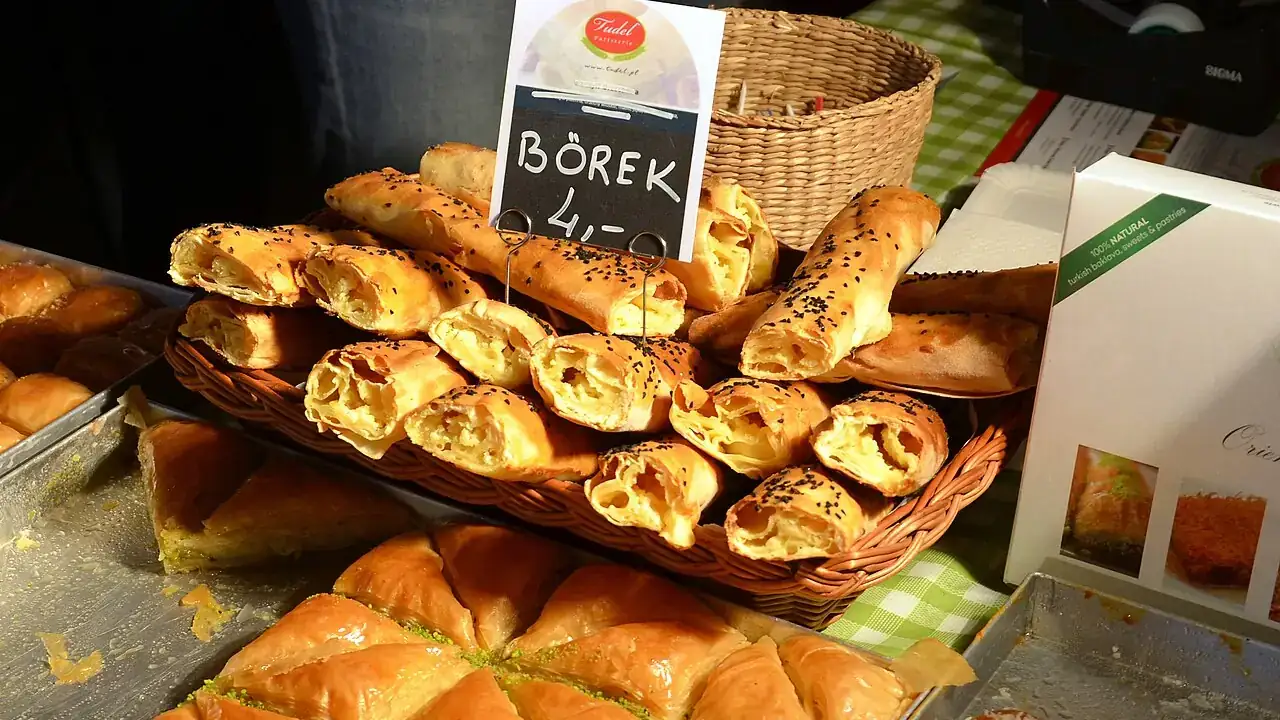 Börek in a bakery window